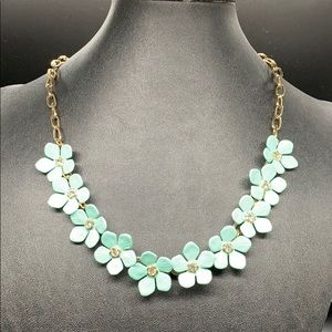 Enamel flower necklace mint green rhinestone